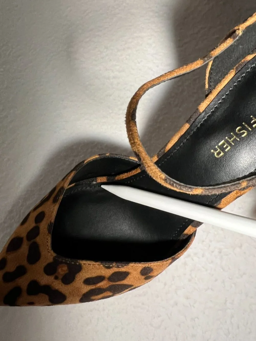 Marc Fisher Women's 7.5M Brown Haben Pump, Leopard Pointy Toe Tapered Heel Adjus